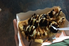 Authentic waffle with banana and choc